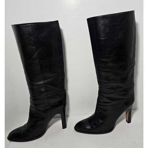 WOMANS BCBGMaxAzria Tall Black All Leather Boots Size US 9.5 B 4" Heel - Picture 6 of 11